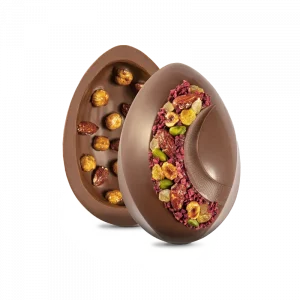 Œuf de Pâques chocolat au lait gourmand Mangaro décoré de fruits secs caramélisés - Comptoir du Chocolat